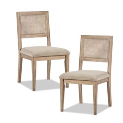 Armless Dining Chair With Cane Back And Upholstered Seat (Set of 2) - Light Brown