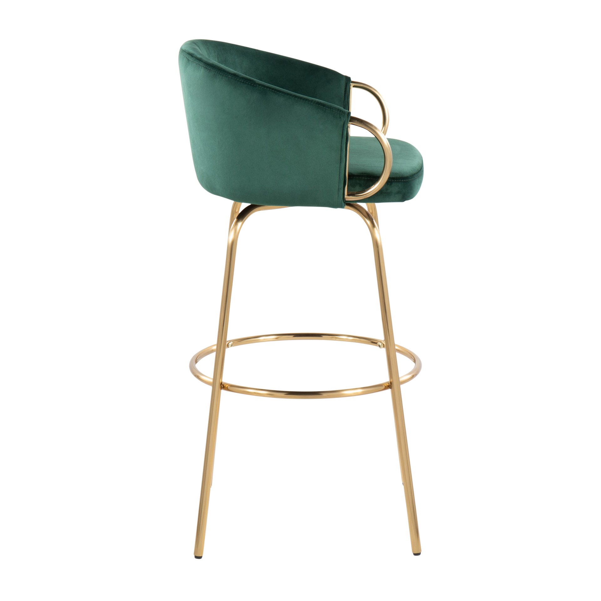 Claire - Contemporary / Glam Fixed Height Bar Stool Round Footrest (Set of 2) - Green / Gold - Image 3
