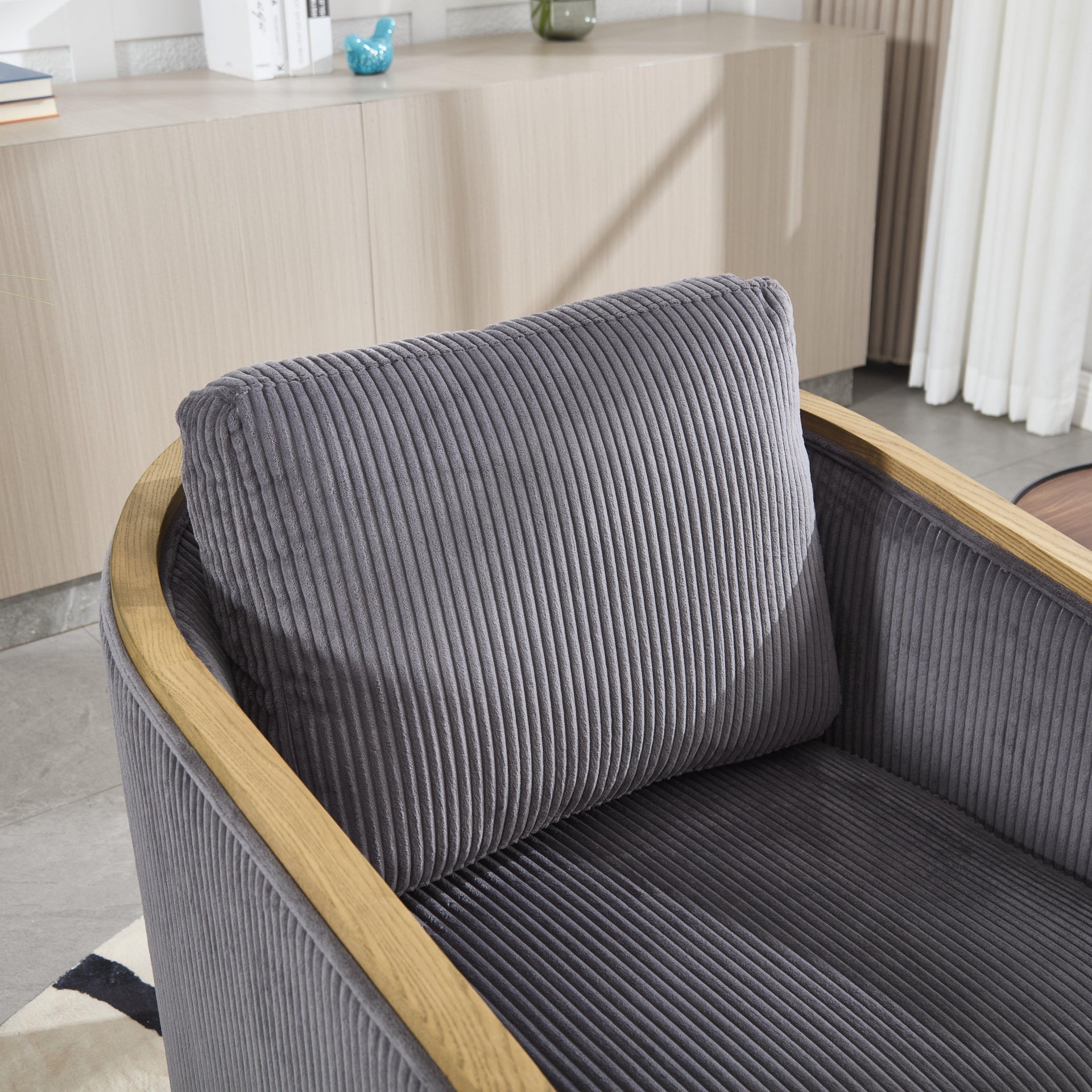 Corduroy Swivel Barrel Chair, Comfortable Accent Sofa, 360 Degree Swivel - Dark Gray - Image 14