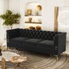 Fx-P83-Bk2 (Sofa) Luxurious Velvet Sofa With Gold Legs, Modern Chesterfield Design, Tufted Upholstery, 3-Seat Couch For Living Room And Office - Black - Image 4
