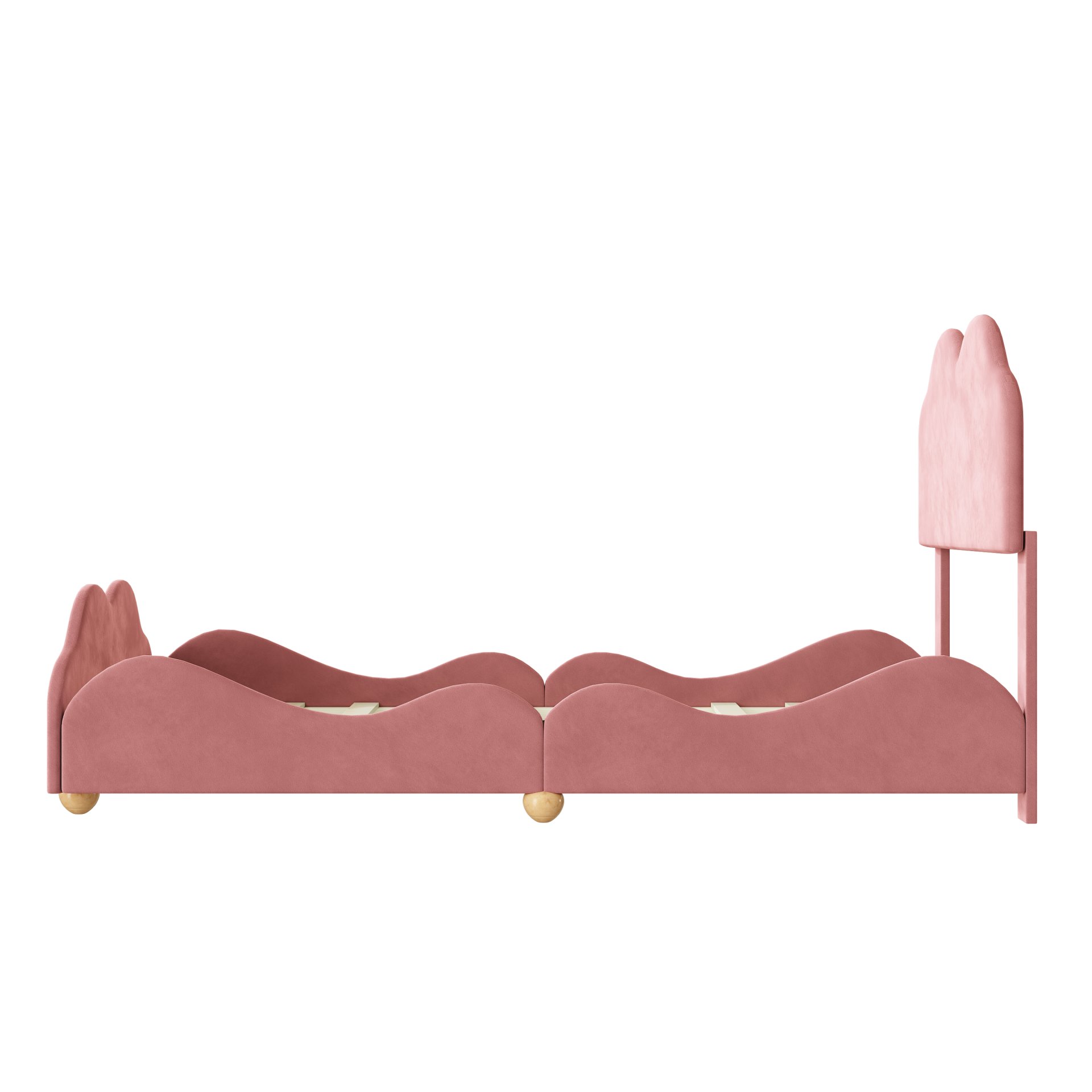 Twin Size Upholstered Platform Bed With Cloud Shaped Board - Dark Pink - Image 3