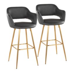 Margarite - Contemporary Fixed Height Barstool With Square Footrest (Set of 2) - Gold / Gray Gold
