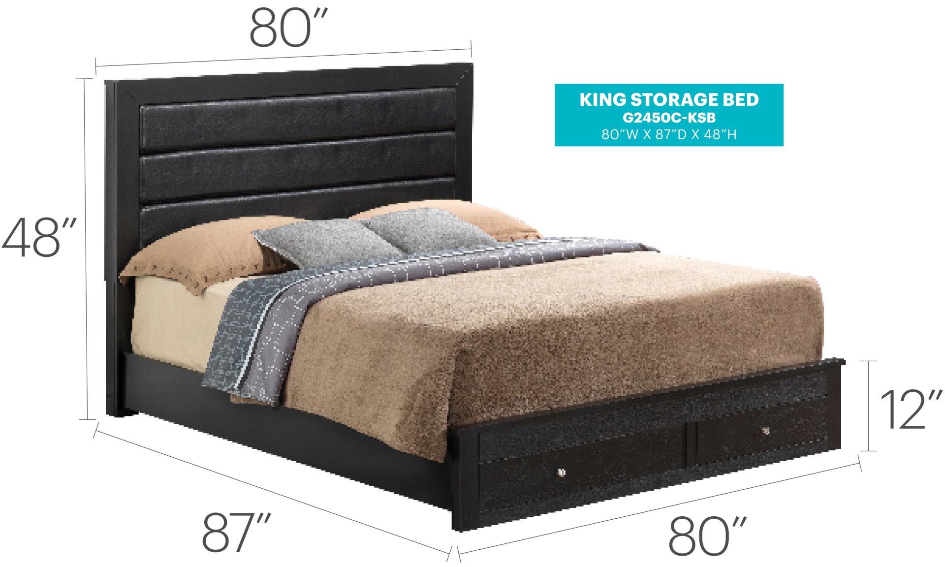 King Storage Bed - Black - Image 2