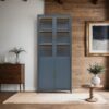 Modern Style Tall Steel Display Cabinet With Double Glass Doors, LED Lights, 3 Sided Glass For Collectibles Dark - Dark Blue - Image 5