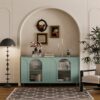 Accent Cabinet Lacquered Wooden Cabinet With 4 Glass Doors Sideboard Buffet Server Cabinet Storage Cabinet, For Living Room, Entryway, Hallway, Office, Kitchen And Dining Room - Mint Green - Image 4