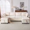 Sectional Sofa Pull Out Sofa Bed Versatile Sofa Sleeper With Large Storage Space, Two USB Ports And Two Cup Holders For Living Room - Beige - Image 9