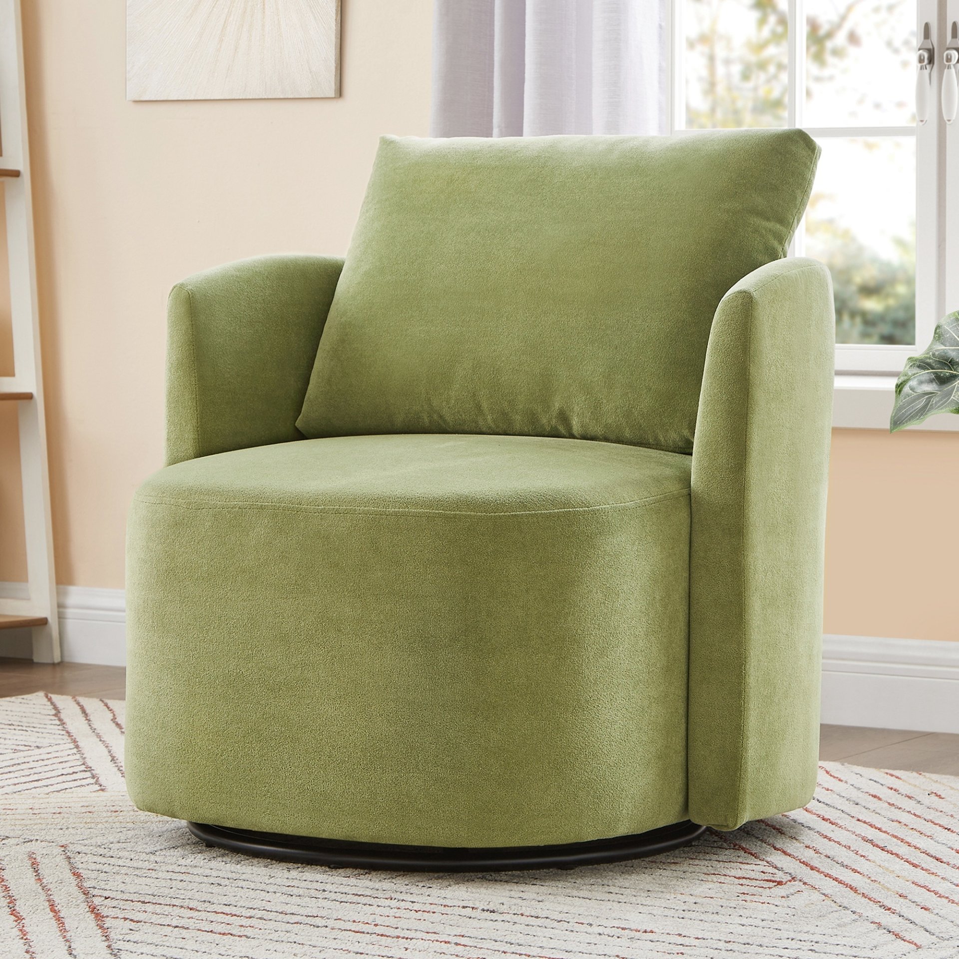 360° Swivel Chair, Accent Barrel Armchair, Upholstered With Curved Design - Green - Image 4