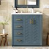 Bathroom Vanity With Ceramic Sink Combo, Frame Bathroom Storage Cabinet, Freestanding Vanity Set With 3 Drawers & Soft Closing Doors - Blue - Image 25