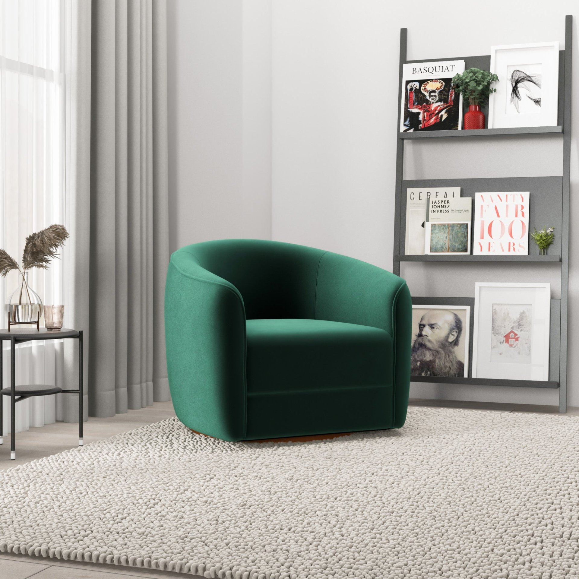Elise - Mid-Century Modern Swivel Chair - Dark Green - Image 14