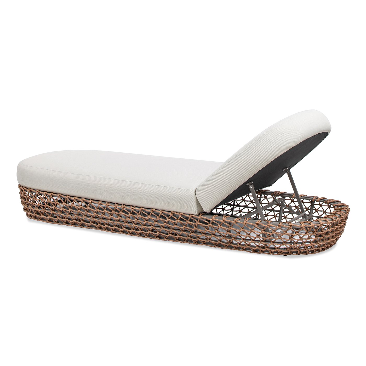 Willow - Sunbrella Upholstered Woven Patio Lounger, Wicker Frame - Wheat Beige / Golden Brown - Image 4