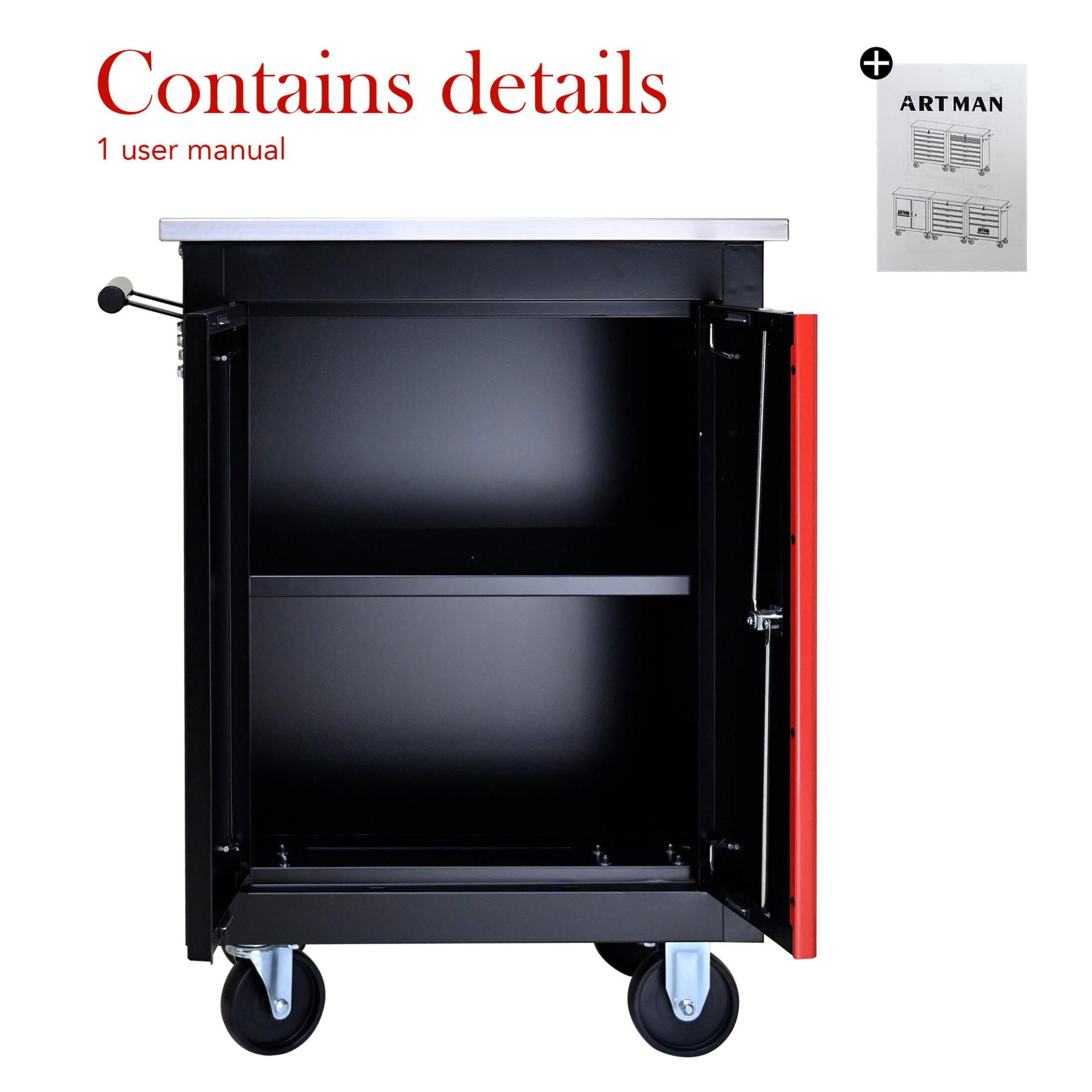 Double Door Clapboardl Multi Function Tool Cart - Black / Red - Image 8