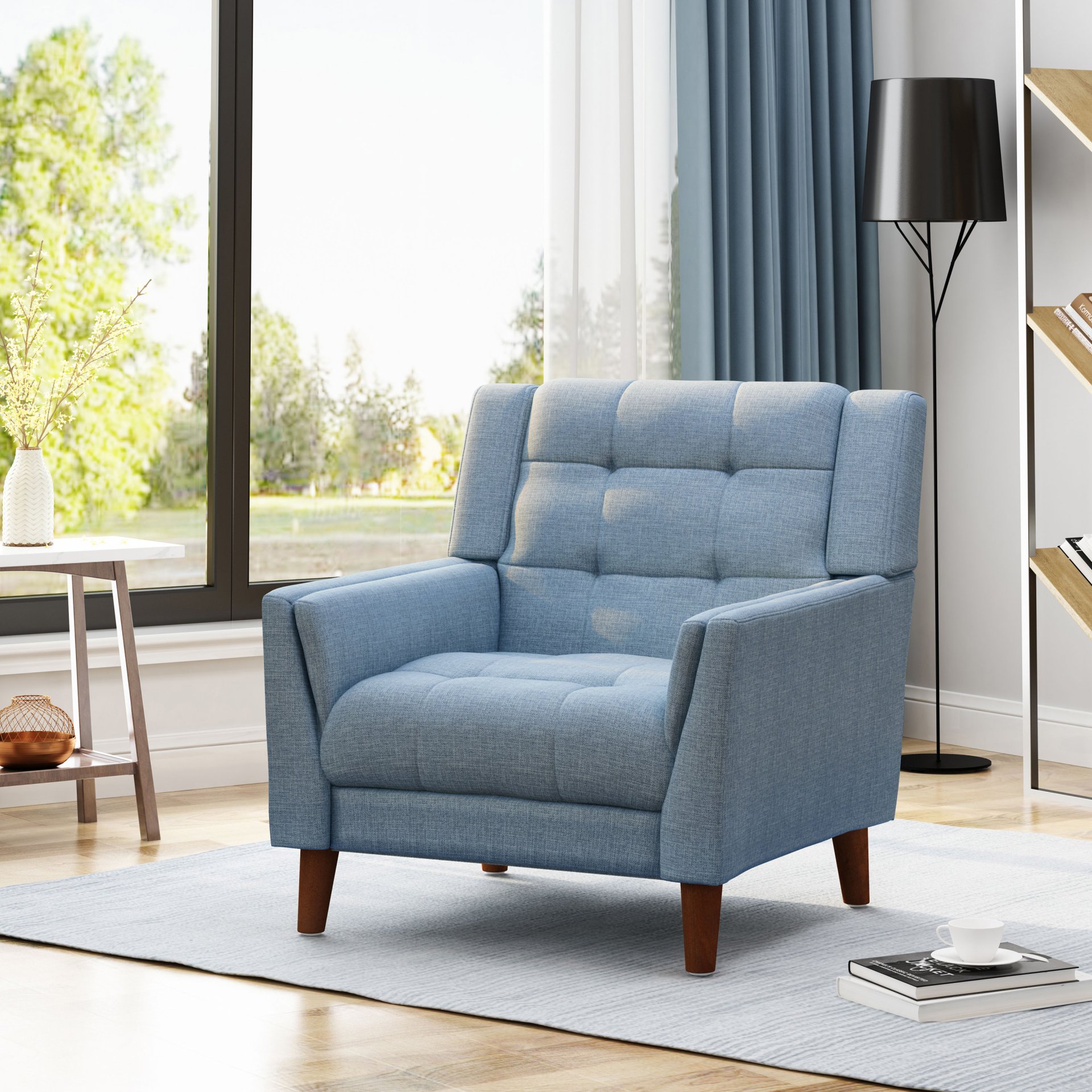 Luminaesque - Fabric Upholstered Armchair With Tufted Back - Blue - Image 9