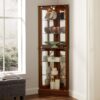 Corner Curio Dispaly Cabinet With Lights, Adjustable Tempered Glass Shelves, Mirrored Back (E26 Light Bulb Not Included) - Walnut - Image 5