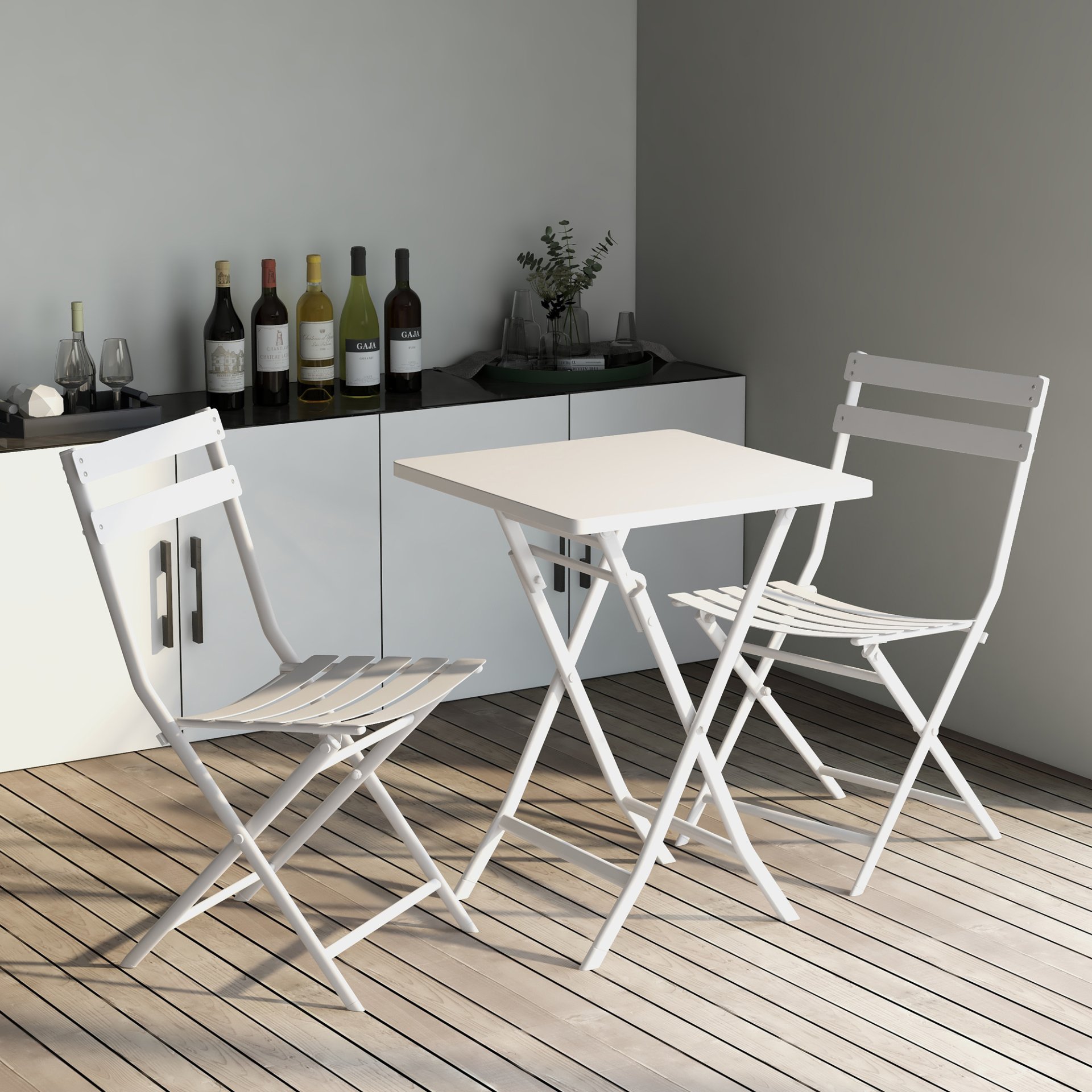 3 Piece Patio Bistro Set Of Foldable Square Table And Chairs - White - Image 9