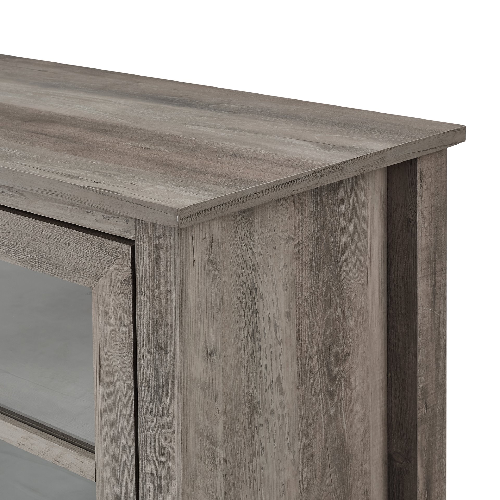 Modern Farmhouse 2 Door Glass Windowpane 70" Fireplace TV Stand For 80" TVs - Gray Wash - Image 7