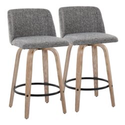 Toriano - Mid-Century Modern Fixed Height Counter Stool With Swivel With Round Footrest (Set of 2) - White Washed / Gray