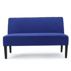 Contemporary Loveseat With Upholstered Fabric And Birch Wood Legs - Navy Blue