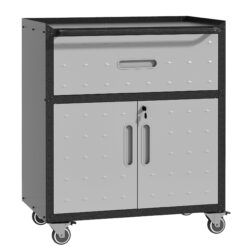 Sturdy And Durable Metal Tool Cabinet For Garage With Wheels Mobile Heavy Duty Storage Cabinet With 1 Drawer And 2 Locking Doors - Black