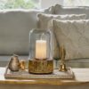 Boho Handcrafted Mango Wood Hurricane Candle Holder With Tempered Glass And Metal Accents - Brown - Image 2