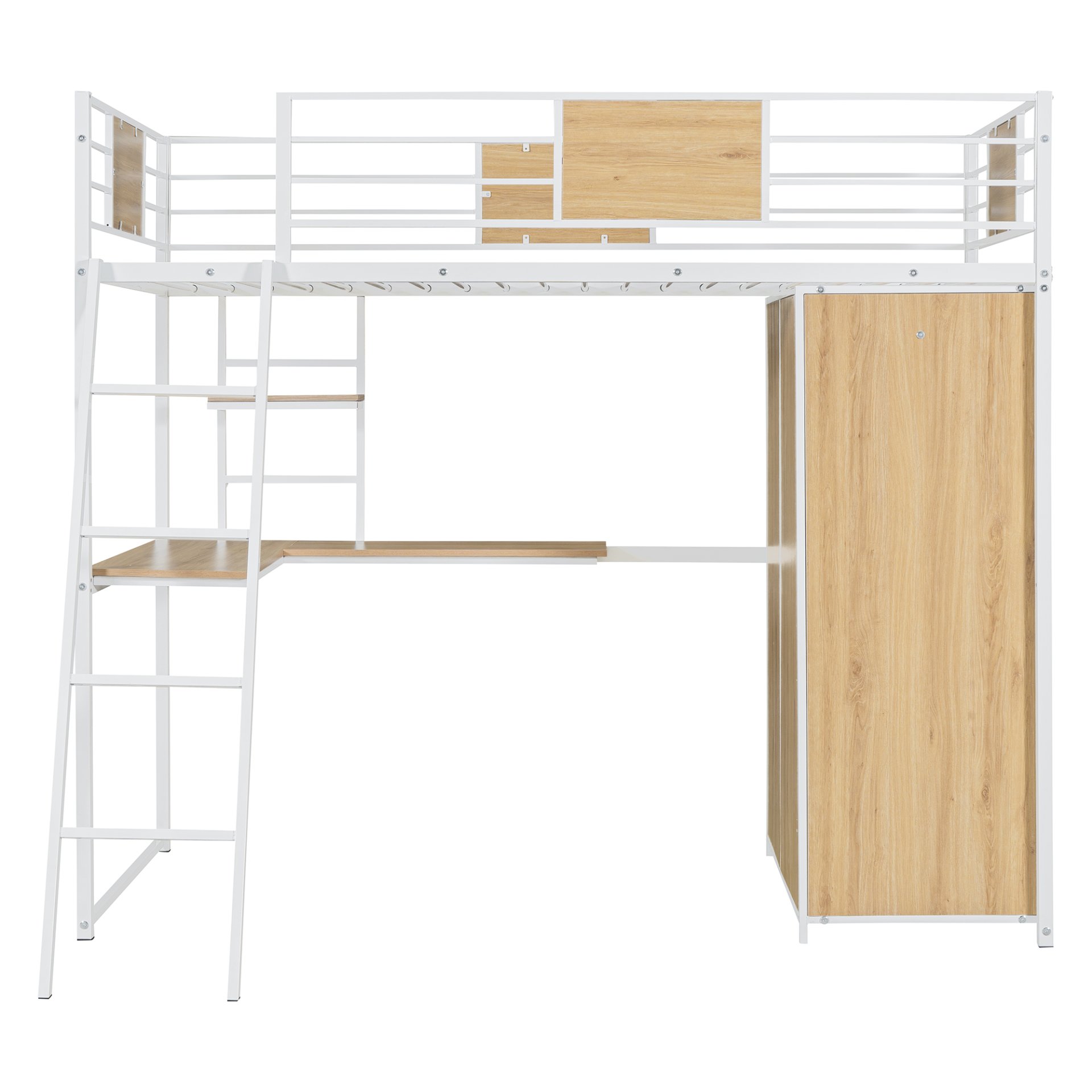 Twin Size Loft Bed With L Shape Desk And Wardrobe - White - Image 10