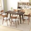 Mid Century 7 Piece Dining Set With Walnut Frame And Upholstered Chairs - Light Beige / Brown - Image 10