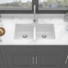 Kitchen Sink Double Bowl Granite Composite Undermount 33" X 19" - White - Image 4