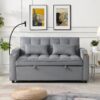 Modern Velvet Loveseat Futon Sofa Couch With Pullout Bed, Adjustable Backrest, Toss Pillows - Light Gray - Image 5