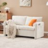 Modern Loveseat Sofa 2 Seater Plush Chenille Fabric Couch With High Density Foam Cushions - Ivory White - Image 8