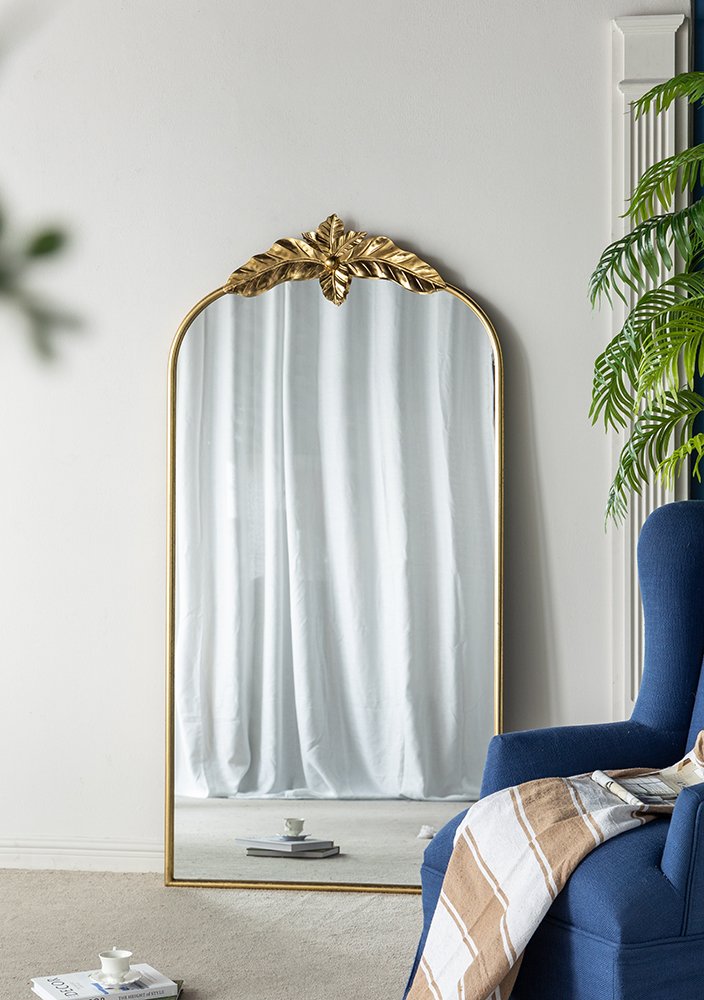 Full Length Mirror, Arched Mirror Hanging Or Leaning Against Wall, LargeMirror For Living Room - Gold - Image 7