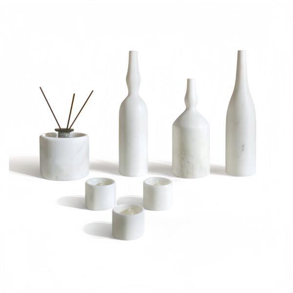 Luxury Natural Marble Living Room Accessories Set, 7 Pieces, Genuine Real Marble - White