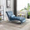 Velvet Chaise Lounge Chair With Pillow, Button Tufted Upholstered - Light Blue - Image 9