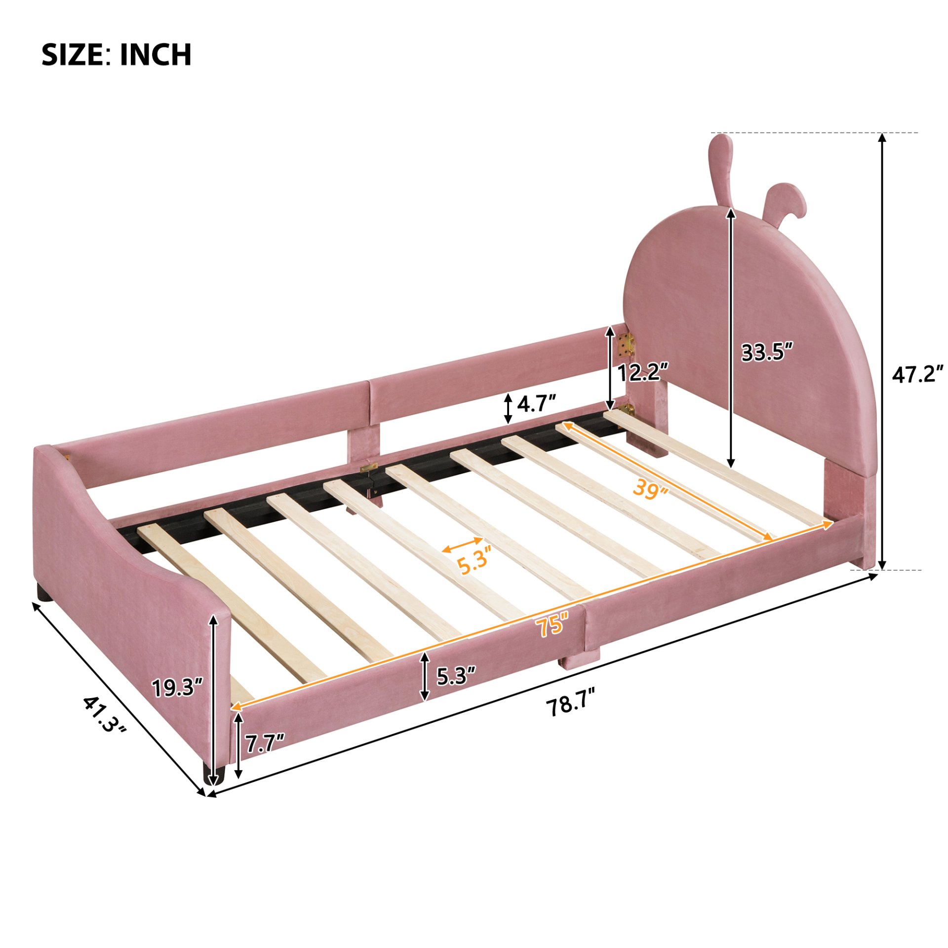 Twin Size Upholstered Daybed With Rabbit Ear Shaped Headboard - Pink - Image 6