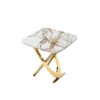 Contemporary Marble Pattern Top Side End Table With Stainless Steel Base, Square Shape - Gold - Image 5