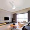 Wooden Ceiling Fan White 3 Solid Wood Blades Remote Control Reversible Dc Motor With LED Light - Matte White - Image 2