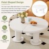Round Petal Shaped Coffee Table Style Center Table With 3 Thick Legs Minimalist Irregular End Table With Sleek Round Edges For Living Room - White - Image 6
