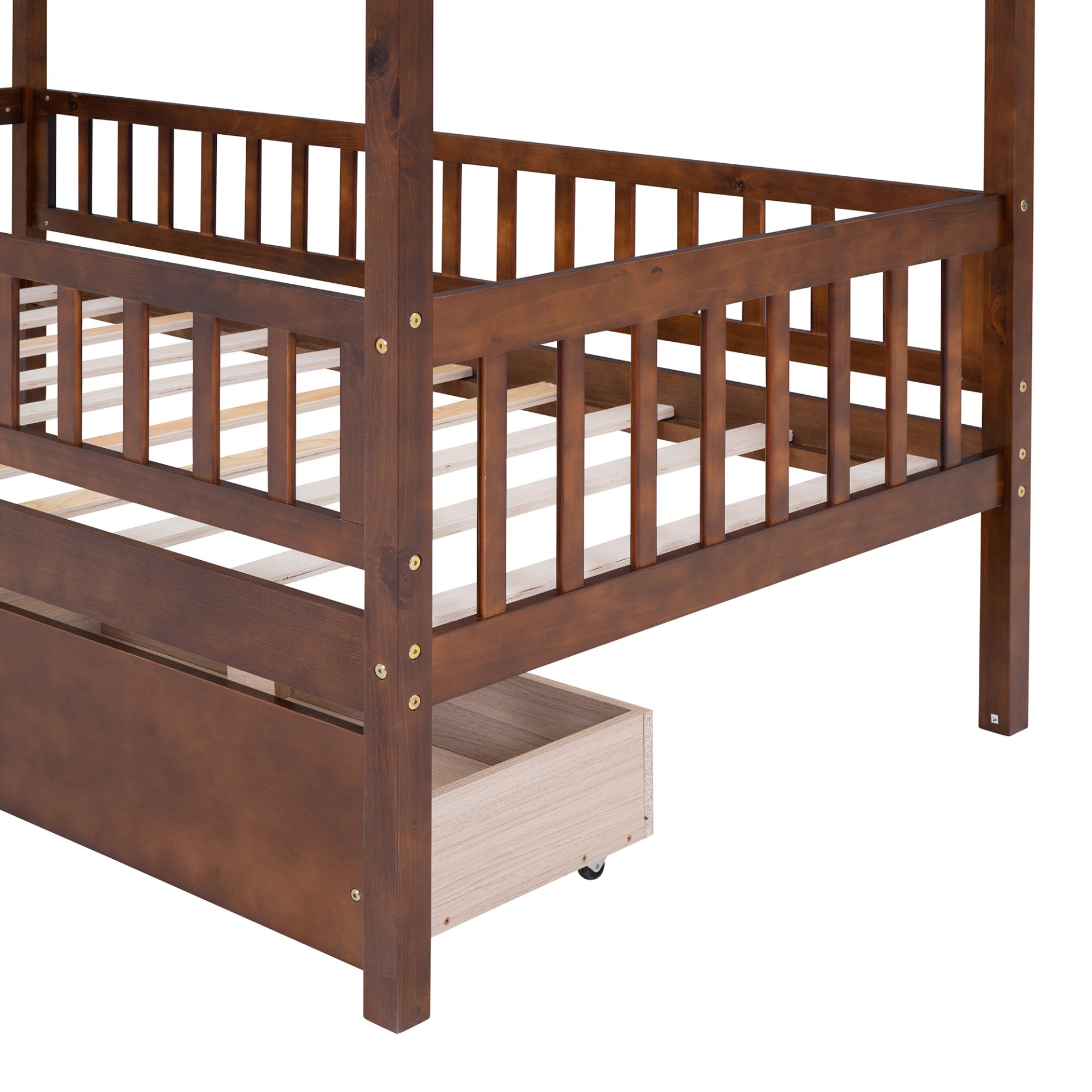 Twin Size House Bed With 2 Drawers - Walnut - Image 5