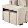 Modern L-Shape 3 Seat Reversible Sectional Couch, Pull Out Sleeper Sofa With Storage Chaise And 2 Stools For Living Room Furniture Set - Cream - Image 20