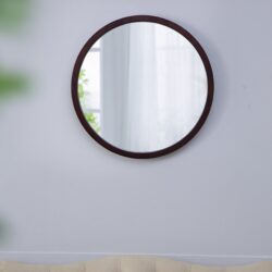 Circle Wall Mirror With Wooden Frame And Walnut Finish, Wall Mirror For Living Room Dining Room - Brown