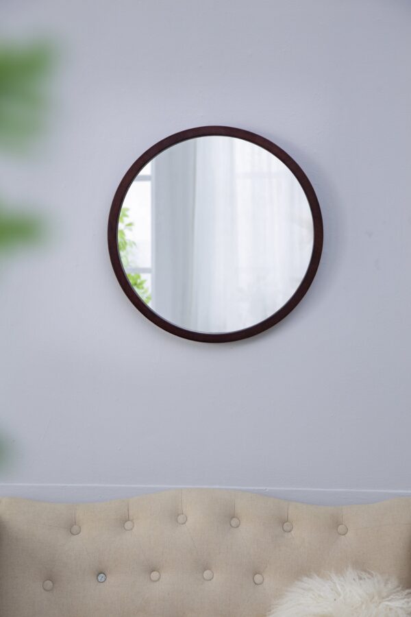 Circle Wall Mirror With Wooden Frame And Walnut Finish, Wall Mirror For Living Room Dining Room - Brown