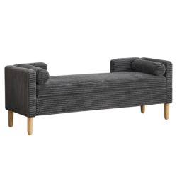 Storage Soft Bench With Armrests, Backrest And 2 Bolster Pillows For Living Room, Entryway And Bedroom - Charcoal