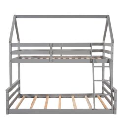 Twin Over Full House Bunk Bed With Built-In Ladder - Gray