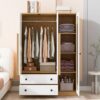 3 Doors Rattan Wardrobe Storage For Bedroom, With 2 Drawers - White / Nature - Image 13