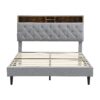 Modern Queen Size Upholstered Platform Bed Frame With Button Tufted Linen Fabric Headboard And USB Ports - Light Gray - Image 5