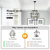 4 Light Metal Lantern Tiered Pendant Hanging Light Fixtures, Industrial Farmhouse Adjustable Height Chandeliers For Dining Room Hallway Foyer Entryway (E12 Bulbs Not Included) - Matte Black / Gold - Image 7