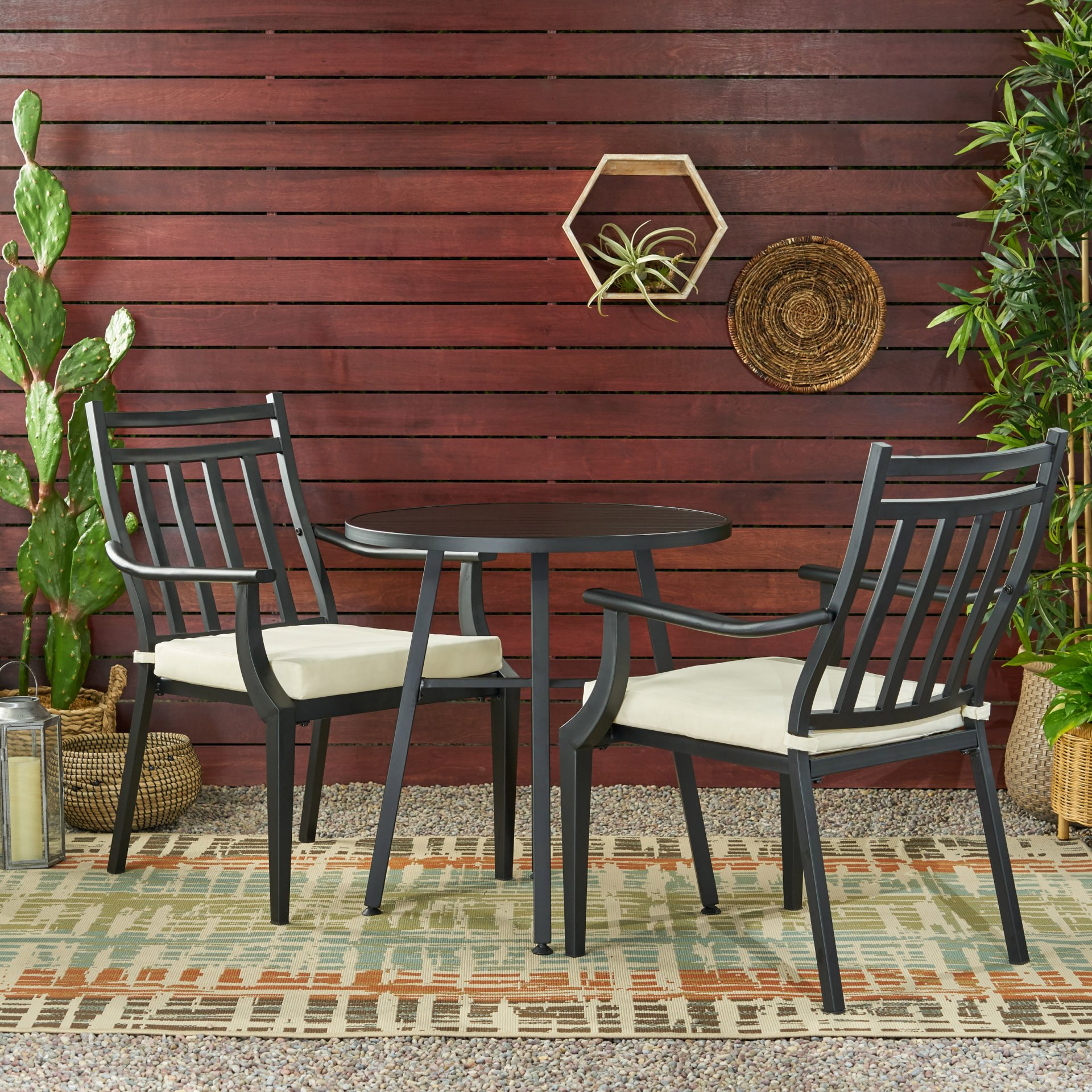 3 Piece Metal Bistro Set With 2 Curved Armrest Chairs - Black - Image 9
