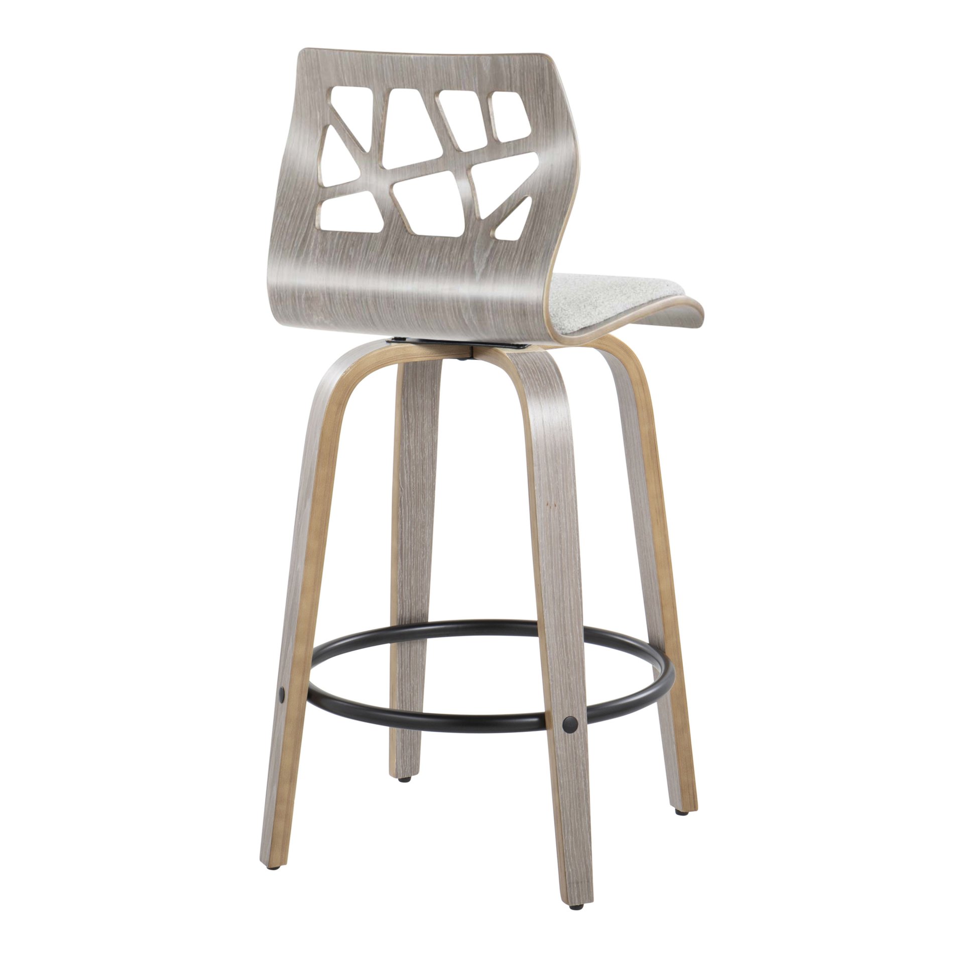 Folia - Contemporary Fixed Height Counter Stool With Swivel With Round Footrest (Set of 2) - Light Gray - Image 4