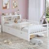 Twin Size Bed With Headboard Storage Rack, 2 Under Bed Drawers, 3 - Side Guardrails For Safety And Security - White - Image 2