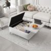 Modern Wood And Fabric Square Storage Ottoman Coffee Table With Lift - Top Design - Upholstered Bench For Living Room Organization - White - Image 8