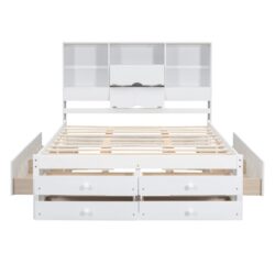 Queen Size Platform Bed With Storage Headboard And 8 Drawers - Gray