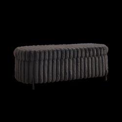 Charcoal Faux Fur Flip Top Storage Bench With Metal Legs, Wide Bed End Stool Foot Rest - Charcoal